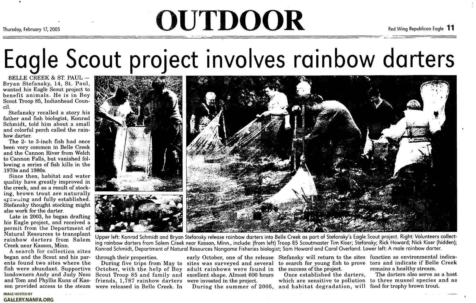 Eagle Scout project involves rainbow darters1a